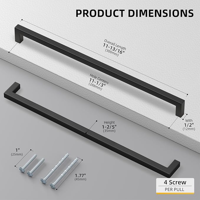 goldenwarm 60 Pack Black Square Bar Cabinet Pull Drawer Handle Stainless Steel - Image 2