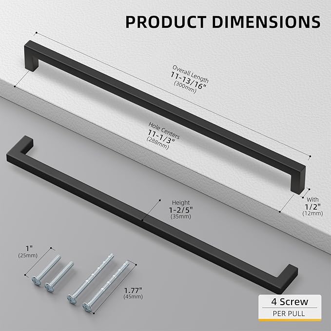 goldenwarm 45 Pack Black Square Bar Cabinet Pull Drawer Handle Stainless Steel - Image 2