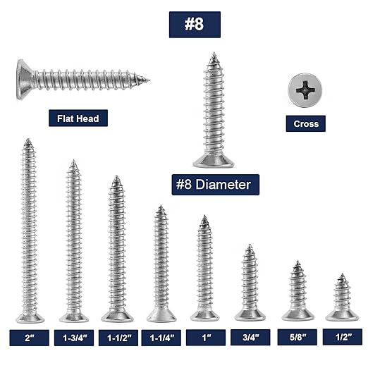 #8 x 3/4" Wood Screw 100Pcs 18-8 Stainless Steel Screws Flat Head Phillips Fast - Image 3