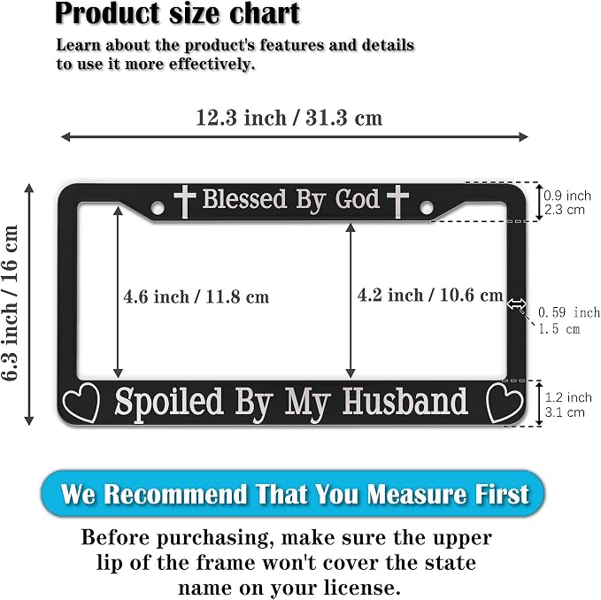 License Plate Frames Black and White Front License Plate Bracket Blessed by God - Image 2