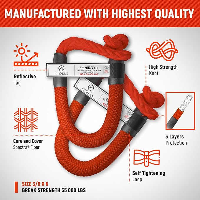 MiolleGear Kinetic Recovery Rope kit Heavy Duty Tow Rope - Image 5