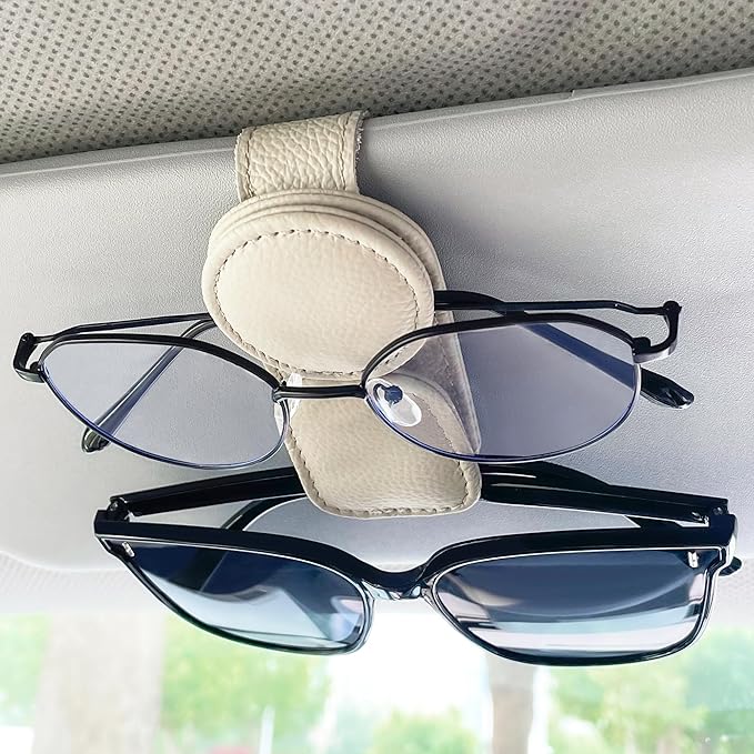 KIWEN Sunglasses Holder for Car Visor, Magnetic Leather Sunglass Eyeglass - Image 7