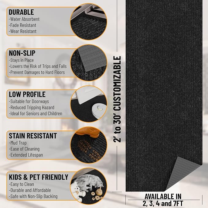 Ottomanson 6' x 6'6" Mud Mat Area Rug Scraper Carpet - Image 3