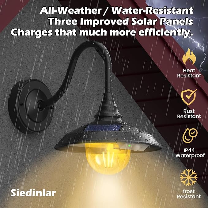 SIEDiNLAR Solar Barn Light Outdoor 3 Modes 2 Lighting, Aluminum Vintage - Image 5