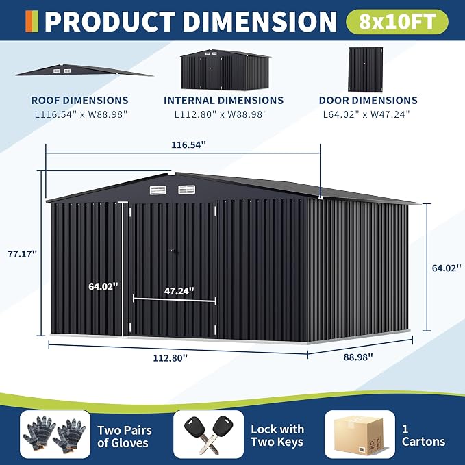 8x10 FT Metal Storage Sheds Outdoor, MetalTool Shed - Image 2