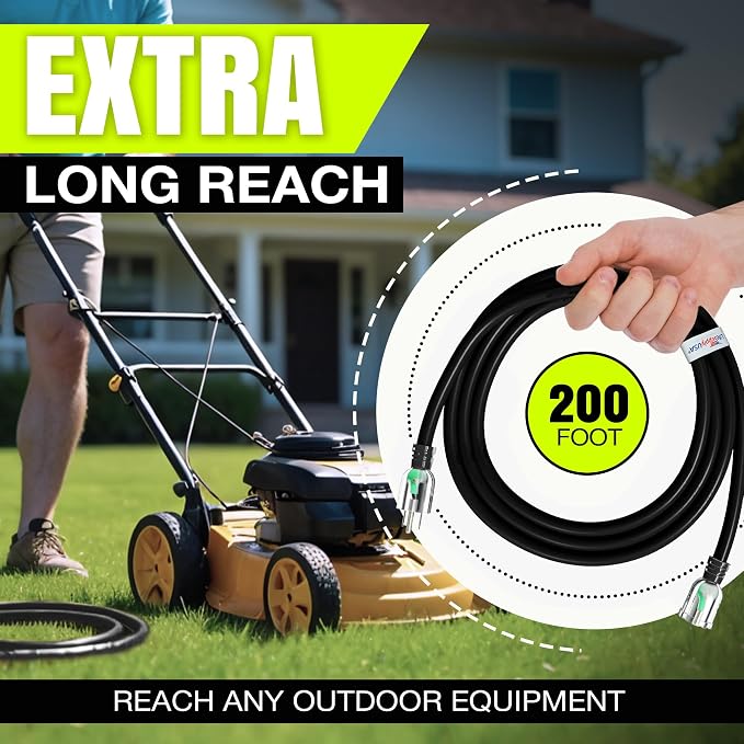 200ft Outdoor/Indoor Extension Cord 16/3 Gauge Heavy Duty 3 Prong SJTW - Image 6