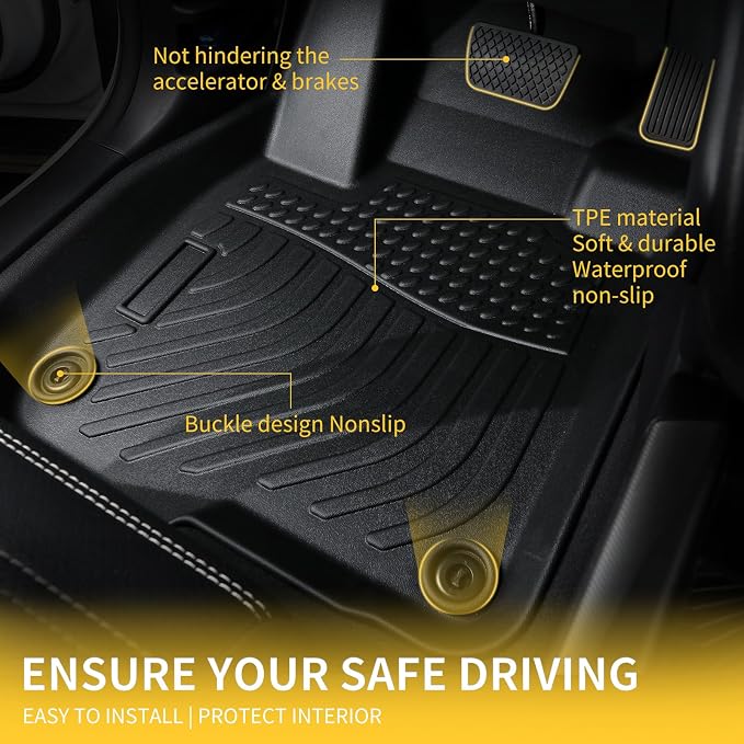 GINOWY-Floor Mats for Dodge Challenger RWD 2015-2023, TPE All Weather - Image 3