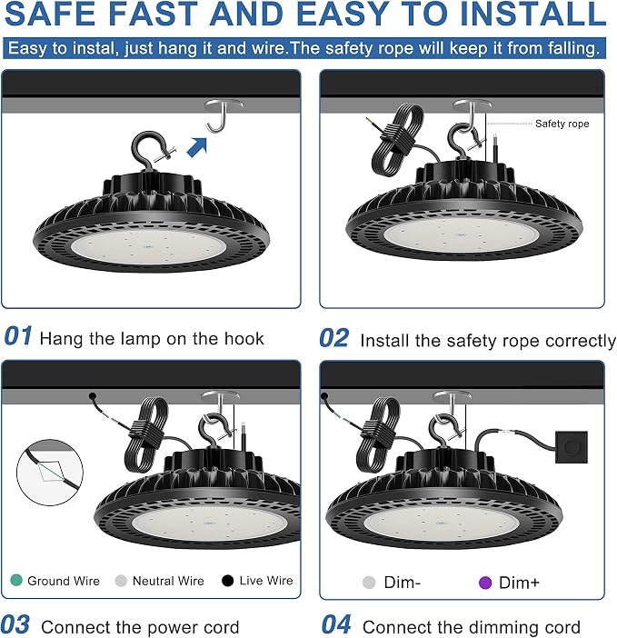 9 Pack 300W LED High Bay Light, UL&DLC Listed 41000LM Dimmable UFO High Bay LED - Image 5