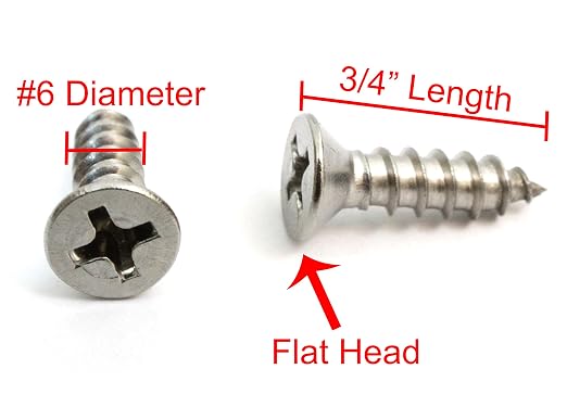 Bolt Dropper No. 6 x 3/4" Stainless Steel Flat Head Phillips Wood Screw - Image 2
