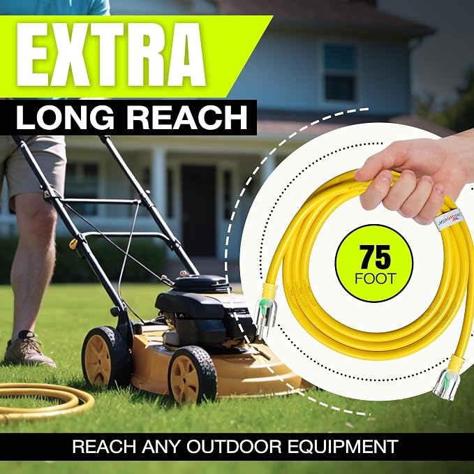 75ft Outdoor/Indoor Extension Cord 12/3 Gauge Extra Heavy Duty 3 Prong SJTW - Image 6
