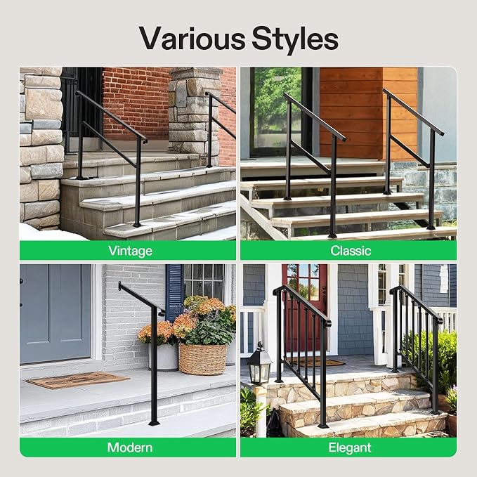 VIVOSUN Outdoor Handrail, 3 Step Stair Handrail, Wrought Mattle Iron Handrail - Image 6
