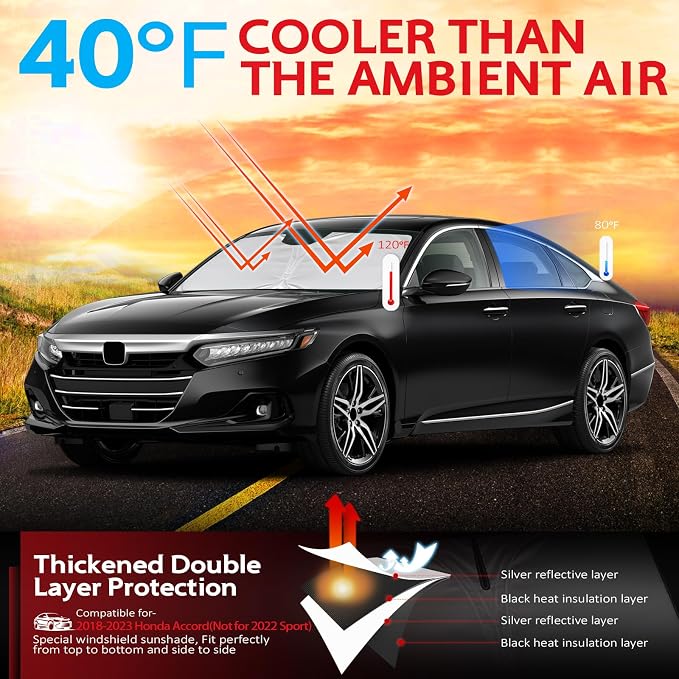 KAYZT Windshield Sun Shade for Honda Accord Sedan 2018-2025 Foldable Sunshade - Image 2