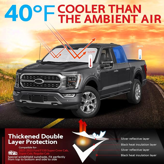 KAYZT Windshield Sun Shade for Ford F150 2021-2025 Super Crew Cab, Super Cab - Image 2