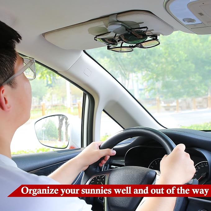 KIWEN Sunglasses Holder for Car Visor, Magnetic Leather Sunglass Eyeglass - Image 5