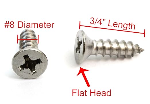 Bolt Dropper No. 8 x 3/4" Stainless Steel Flat Head Phillips Wood Screw - Image 2