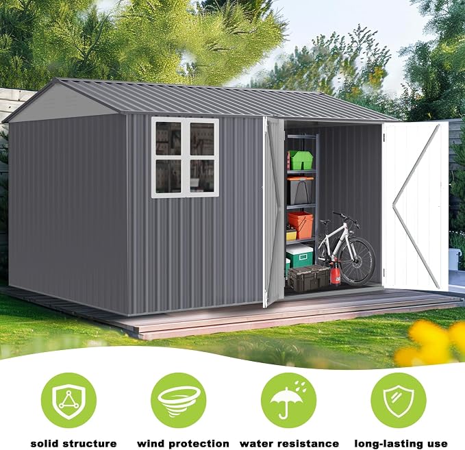 8x10 FT Outdoor Storage Shed, Metal Garden Shed - Image 7