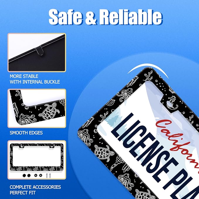 Turtles License Plate Frame Black and White Sea Turtle License Plate Stainless - Image 2