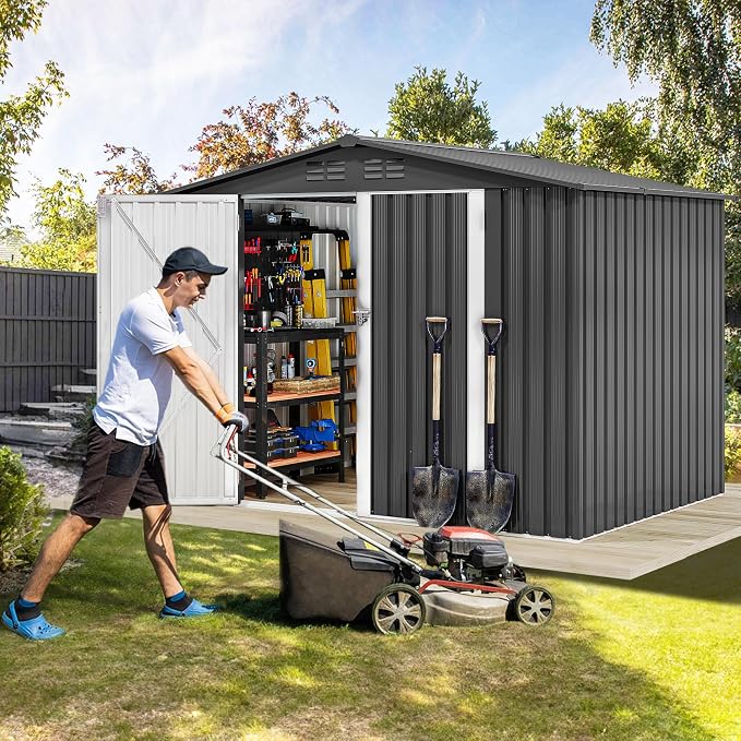 DWVO 8'x6' Large Metal Outdoor Storage Shed, Heavy Duty Tool Storage Sheds - Image 3
