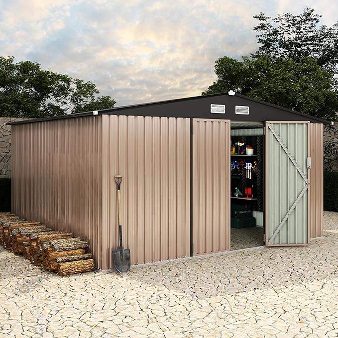 10X12FT Outdoor Metal Storage Shed, Lockable Weatherproof Garden Shed - Image 4